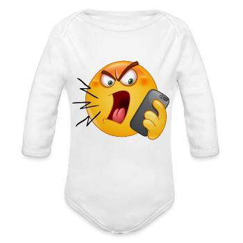 Shouting In Phone - Organic Long Sleeve Baby Bodysuit -  - Front