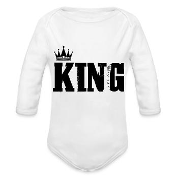 king - Organic Long Sleeve Baby Bodysuit - heather grey - Front