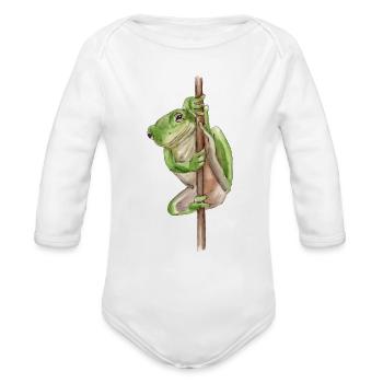 American Green Tree Frog - Organic Long Sleeve Baby Bodysuit - heather grey - Front