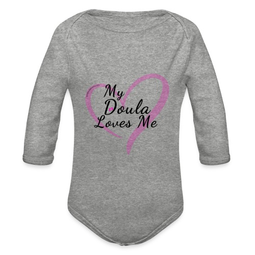 My Doula Loves Me in Pink heart - Organic Long Sleeve Baby Bodysuit