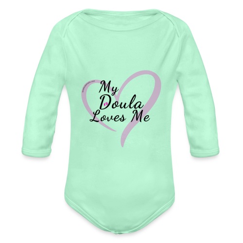 My Doula Loves Me in Pink heart - Organic Long Sleeve Baby Bodysuit