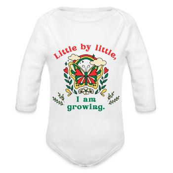 Little by little I am growing - Organic Long Sleeve Baby Bodysuit - heather grey - Front