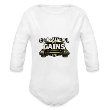 Ctrl Alt Del My Gains - Organic Long Sleeve Baby Bodysuit -  - Front
