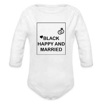Black Happy And Married - Organic Long Sleeve Baby Bodysuit - heather grey - Front