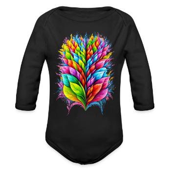 A floral fractal pattern colorful and bright - Organic Long Sleeve Baby Bodysuit - black - Front