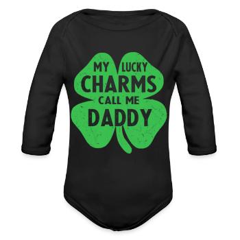 my lucky charms call me daddy7 - Organic Long Sleeve Baby Bodysuit - black - Front