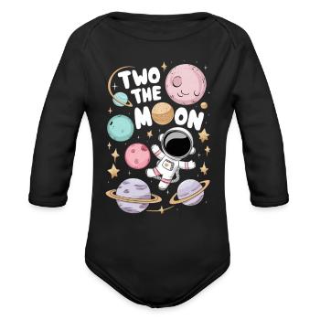 Two The Moon Astronaut 2nd Birthday Theme - Organic Long Sleeve Baby Bodysuit - black - Front