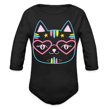 Lunettes Kawaii Cat Heart - Cache-couche à manches longues bio - noir - Devant