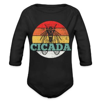 Cicada Insect Vintage - Organic Long Sleeve Baby Bodysuit - black - Front