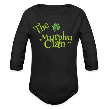 The Murphy Clan Shamrock - Organic Long Sleeve Baby Bodysuit - black - Front