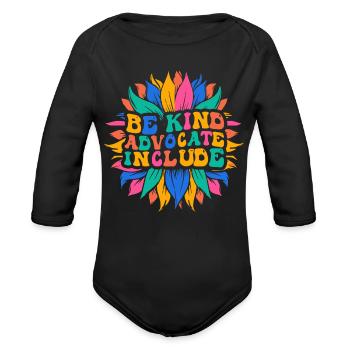 Be Kind Advocate Include Sunflower - Organic Long Sleeve Baby Bodysuit - black - Front