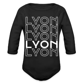 Lyon Repeated Glyphs - Organic Long Sleeve Baby Bodysuit - black - Front