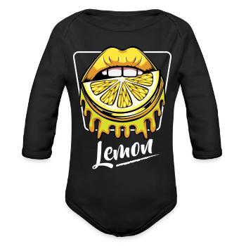 Lemon Cool Fruity Mouth Yellow Fruit Refreshment - Organic Long Sleeve Baby Bodysuit - black - Front