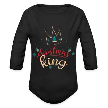 king - Organic Long Sleeve Baby Bodysuit - black - Front