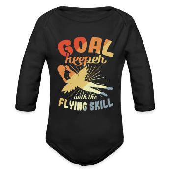 Goalkeeper With The Flying Skill - Organic Long Sleeve Baby Bodysuit - black - Front