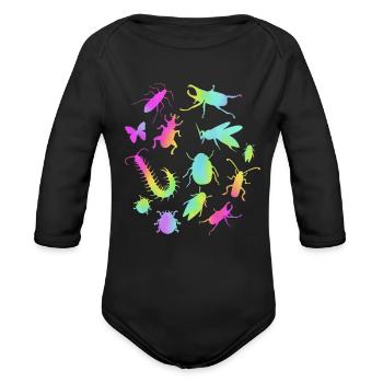 Colorful Pop Art Silhouette Insects Bug - Organic Long Sleeve Baby Bodysuit - black - Front