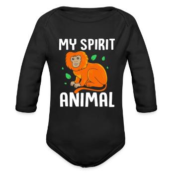 Cute Golden Lion Tamarin Monkey My Spirit Animal - Organic Long Sleeve Baby Bodysuit - black - Front