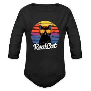 RealCat Retro Sunglasses - Organic Long Sleeve Baby Bodysuit - black - Front