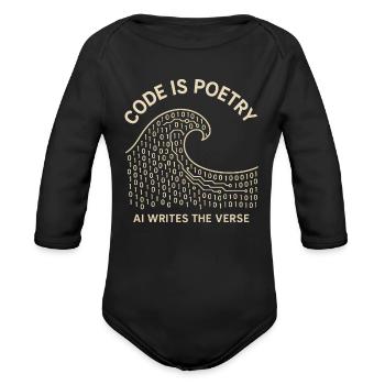 Digital Wave Poetry T-Shirt Design - Organic Long Sleeve Baby Bodysuit - black - Front