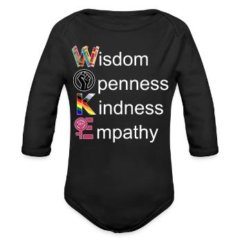 Woke Values With Pride And Power - Organic Long Sleeve Baby Bodysuit - black - Front