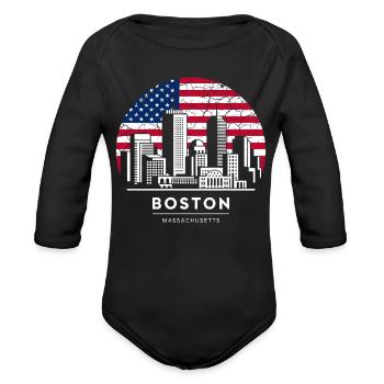 Boston Skyline Flag Emblem - Organic Long Sleeve Baby Bodysuit - black - Front