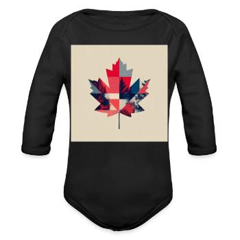 Patchwork Maple Leaf Collage - Organic Long Sleeve Baby Bodysuit - black - Front