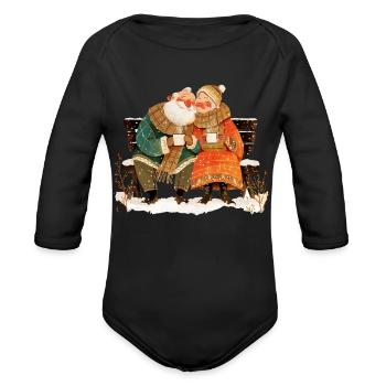 Cozy Winter Couple on Bench - Organic Long Sleeve Baby Bodysuit - black - Front