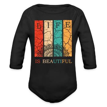 Life Is Beautiful: Cracked Color Strips - Organic Long Sleeve Baby Bodysuit - black - Front