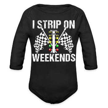 Strip on Weekends Racing Tee - Organic Long Sleeve Baby Bodysuit - black - Front