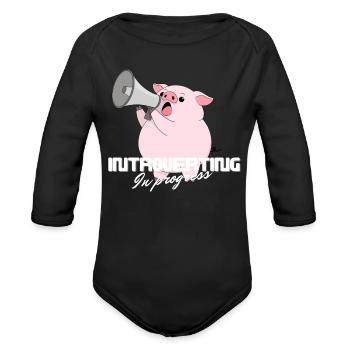 Intro in Progress Pig with Megaphone - Organic Long Sleeve Baby Bodysuit - black - Front
