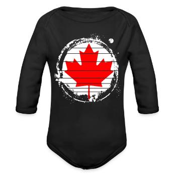 CANADA FLAG MAPLE LEAF - Organic Long Sleeve Baby Bodysuit - black - Front