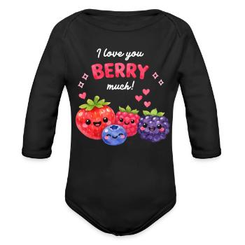 Berry Love Valentines Day Fruits Couple Berry - Organic Long Sleeve Baby Bodysuit - black - Front