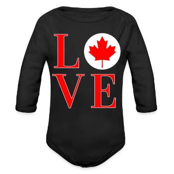 Love Canada Maple Leaf - Organic Long Sleeve Baby Bodysuit - black - Front