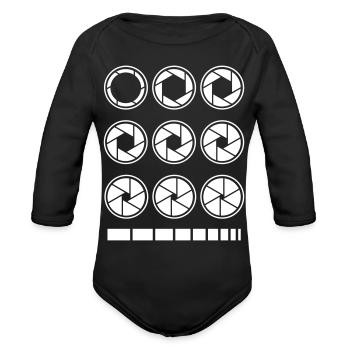 Aperture Shutter Speed Exposure Value - Organic Long Sleeve Baby Bodysuit - black - Front