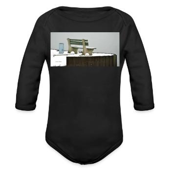 Winter Bench in fog - Organic Long Sleeve Baby Bodysuit - black - Front