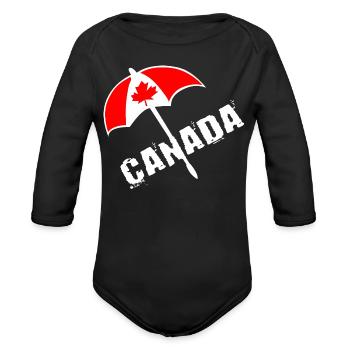 Canada Umbrella Maple Leaf - Organic Long Sleeve Baby Bodysuit - black - Front