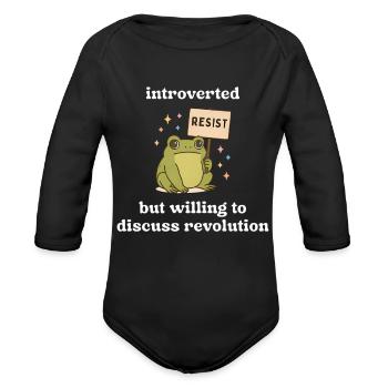 Introvert Frog Discuss Revolution Cute Satire - Organic Long Sleeve Baby Bodysuit - black - Front