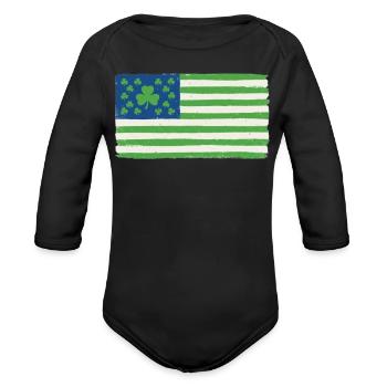 Lucky American Flag Illustration - Organic Long Sleeve Baby Bodysuit - black - Front