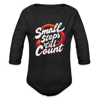 Small Steps Still Count - Organic Long Sleeve Baby Bodysuit - black - Front