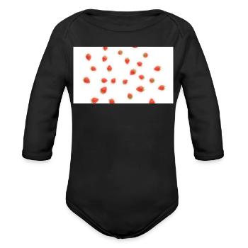 Strawberry Scatter Pattern - Organic Long Sleeve Baby Bodysuit - black - Front