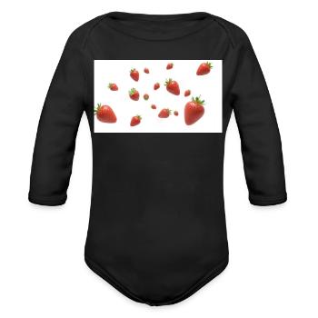 Floating Strawberry Burst - Organic Long Sleeve Baby Bodysuit - black - Front