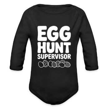 egg_hunt_supervisor_white - Organic Long Sleeve Baby Bodysuit - black - Front