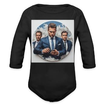 Corporate Triple Portrait Roundel - Organic Long Sleeve Baby Bodysuit - black - Front