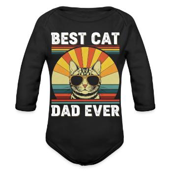 Best Cat Dad Ever - Organic Long Sleeve Baby Bodysuit - black - Front