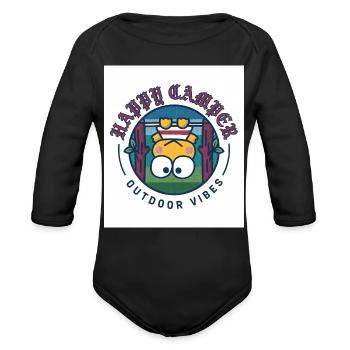 Happy Camper Outdoor Vibes Badge - Organic Long Sleeve Baby Bodysuit - black - Front