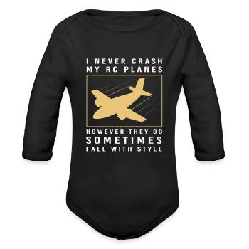 RC Plane Pilot Remote Control - Organic Long Sleeve Baby Bodysuit - black - Front