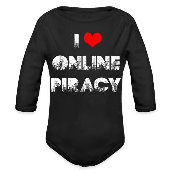 I Heart Online Piracy Satire - Organic Long Sleeve Baby Bodysuit - black - Front