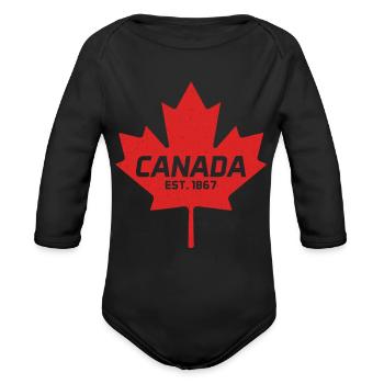 Canada Maple Vintage 1867 - Organic Long Sleeve Baby Bodysuit - black - Front