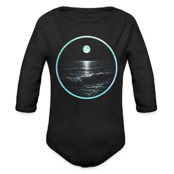 Moonlit Ocean Circle - Organic Long Sleeve Baby Bodysuit - black - Front