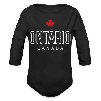 Ontario Maple Emblem Outline - Organic Long Sleeve Baby Bodysuit - black - Front